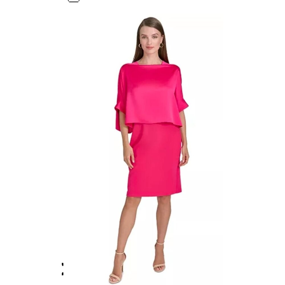 Halston Womens Hot Pink Dress With Cropped Overlay Size 4